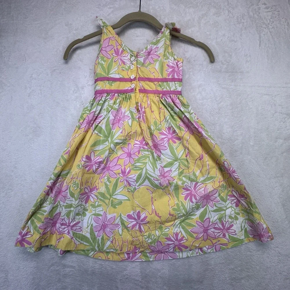 Vintage Lilly Pulitzer Girls Dress Size 5 Floral Tie Shoulder Sundress Cotton